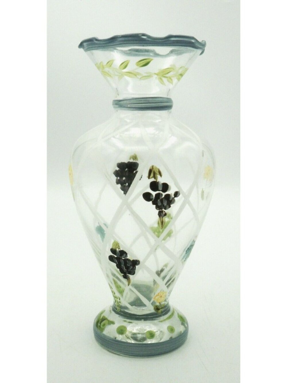 Tracy Porter Lattice Vase Butterfly Grapes Flowers Ruffle Top Hand Painted